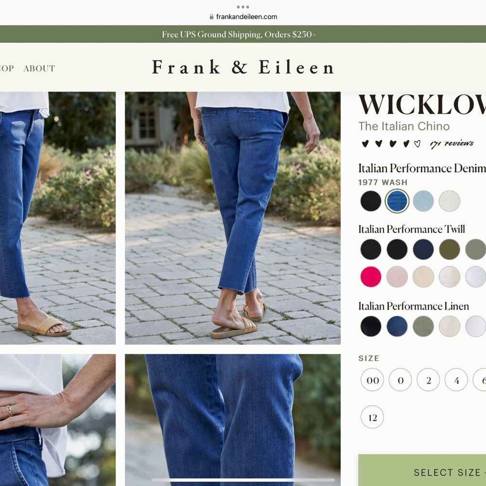 Frank and Eileen Wicklow Italian Performance Denim Size 10